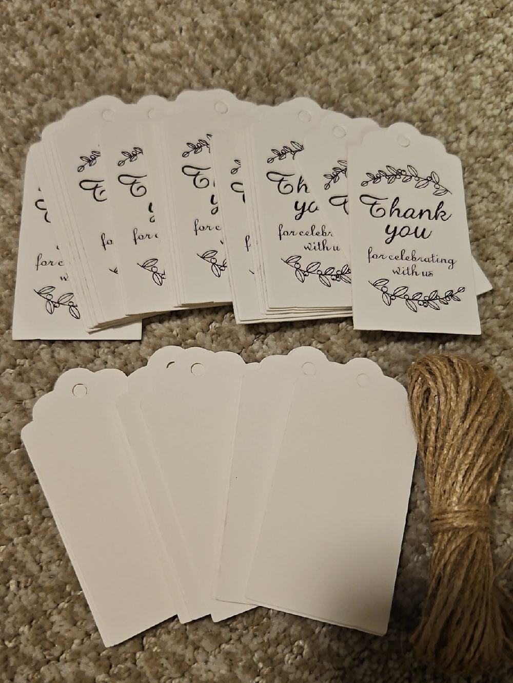 Thank You For Celebrating With Us tags w/ jute string - Qty 50 Tags